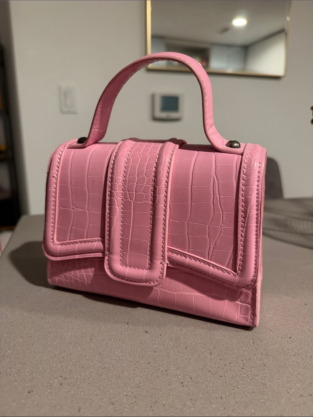 Zara Pink Croc-Embossed Mini Top-Handle Bag